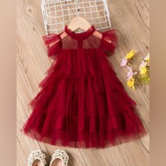 SHEIN Girls Red Layered Hem Mesh Dress Size 130 VGUC - Picture 1 of 5